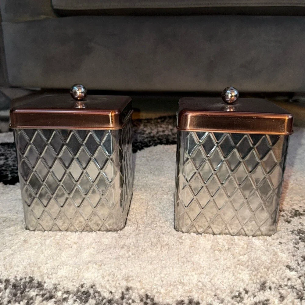 Set canisters jars 2 set brown silver Elegant Silver and Copper Accent Jars
